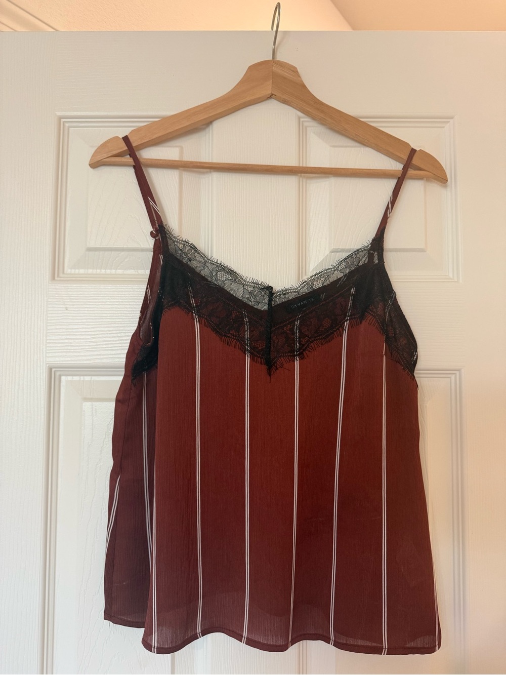 Women's Burgundy Lace-Trim Striped Cami Top